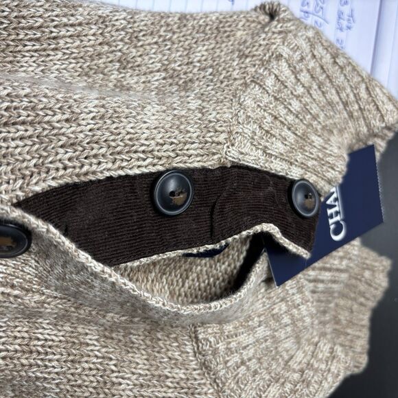 New Chaps Mens M Mockneck Sweater Medium Brown Tan Twist NWT Long Sleeve Button - Picture 8 of 9